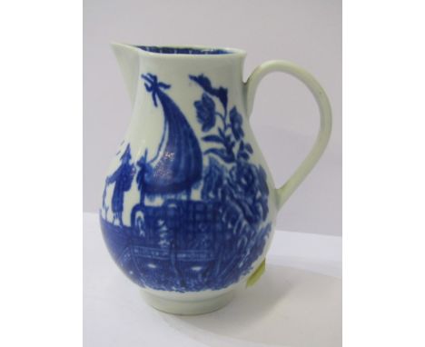 18TH CENTURY WORCESTER, "Fisherman"pattern sparrow beaked cream jug, indistinct base mark 