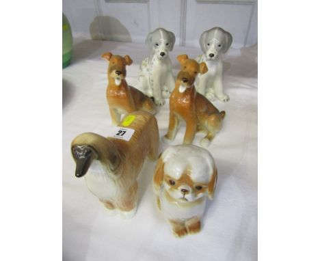RUSSIAN PORCELAIN DOGS, collection of 6 ceramic dog figures 