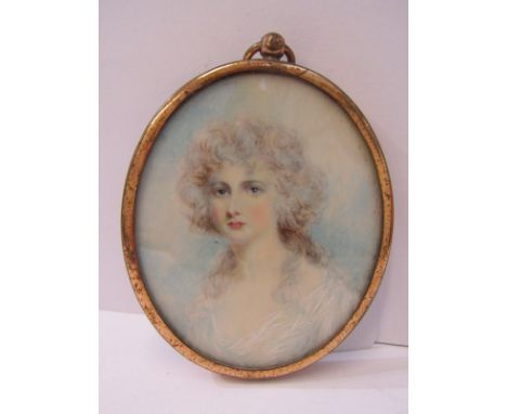 OVAL PORTRAIT MINIATURE, "Portrait of young lady with blonde hair and white blouse" 