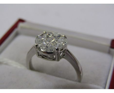 18CT WHITE GOLD ILLUSION SET DIAMOND CLUSTER RING, totalling approximately 1.25ct, 4 well matched marquise cut diamonds surro