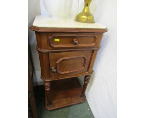 MARBLE TOPPED BEDSIDE CABINET, continental design drawer and cupboard cabinet with open shelf base 