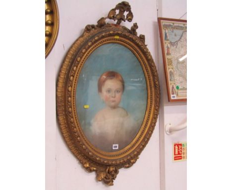 VICTORIAN PORTRAIT, early 19th Century pastel "Portrait of Addy Austin - Dutch West Indies" in gilt oval frame, 20" x 16"