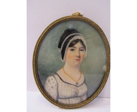 GEORGIAN PORTRAIT MINIATURE, Issac Wayne Slater, signed and dated 1805, portrait of lady wearing black cap, with pearls and c
