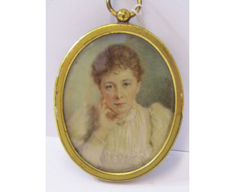 OVAL PORTRAIT MINIATURE, "Portrait of Young Lady in Lace Trimmed Blouse" 