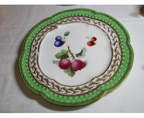 EARLY MASONS IRONSTONE, gilded cabinet plate "Vase of Flowers" pattern, also 3 Booths "Worcester" style dessert plates and 1 