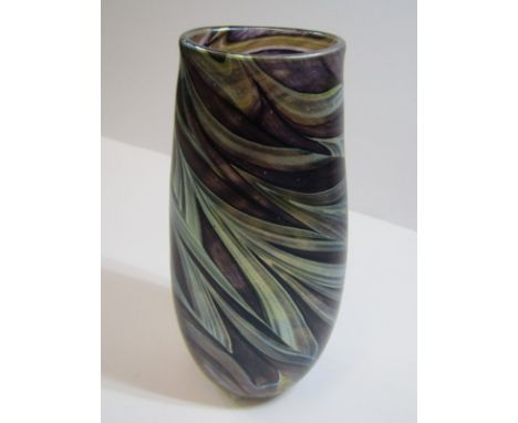 ART GLASS, lustre oval bodied 6.25" vase by Norman Stuart Clark 
