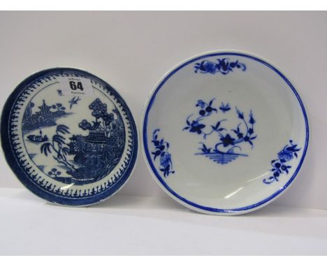 CAUGHLEY, "Willow" pattern saucer, also early underglaze blue floral design saucer 