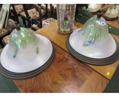 PAIR OF ART GLASS CIRCULAR CEILING LIGHT FITTINGS, 16" dia 