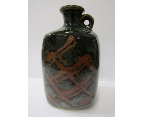 STUDIO POTTERY, John Leach 2005, stoneware exhibition bottle, hatched decoration, 9" height