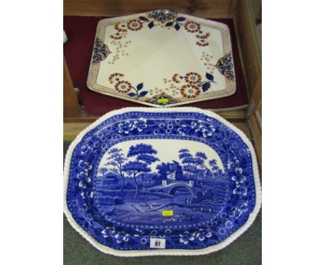 COPELAND SPODE, "Tower" pattern meat plate; also Ridgeway's hexagonal gilded cabaret tray 