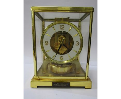JAEGER - LE COULTRE, "Atmos" mantle clock with presentation plaque and Garrard box