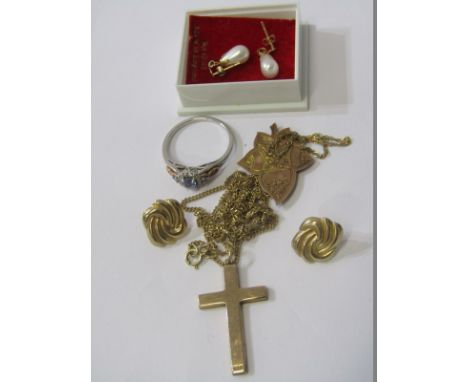 9ct GOLD &amp; YELLOW METAL JEWELLERY, selection of 9ct gold and yellow jewellery including 9ct gold cross, silver and 9ct go