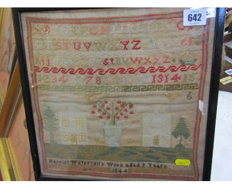 MID 19th CENTURY NEEDLEWORK SAMPLER, coloured needlework sampler , possibly American, titled "Harriot Waterfall's Work Aged 9