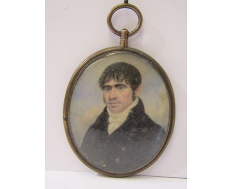 GEORGIAN MINIATURE PORTRAIT, Gentleman with white cravat in oval pendant mount 