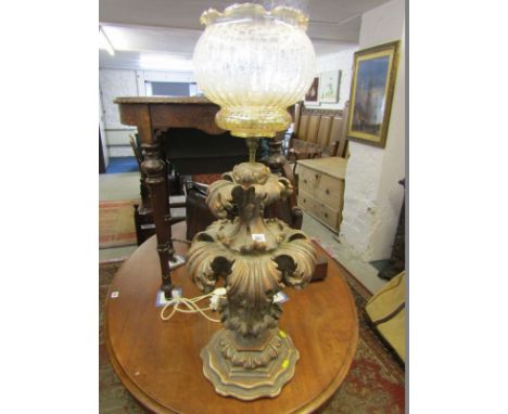 ANTIQUE LIGHTING, decorative Venetian silver gilt ornate scroll design table lamp, 23" height 