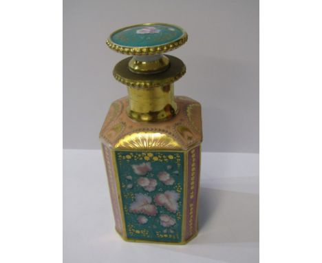 CONTINENTAL PERFUME FLASK, 19th Century gilded square base perfume flask and stopper 