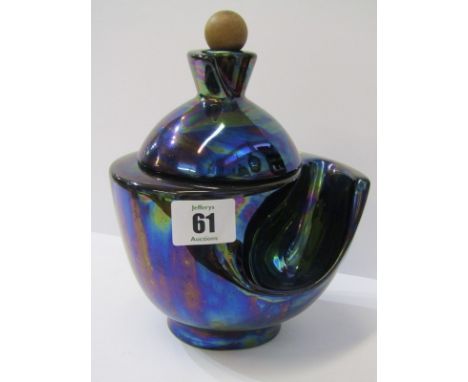 ART DECO, blue lustre tobacco jar combined pipe holder, 7.5" height 