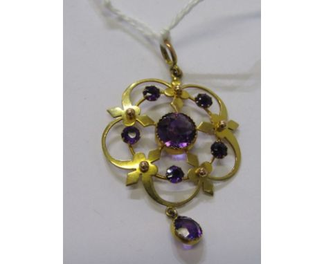 VINTAGE 9CT YELLOW GOLD AMETHYST PENDANT 