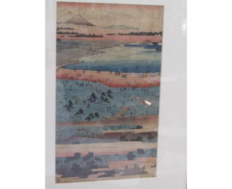 JAPANESE WOODBLOCK , coloured woodblock print "Overlooking the Valley", 13.5" x 8" 