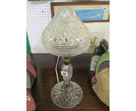 CUT GLASS, quality cut glass mushroon design table lamp and shade, 16" height 