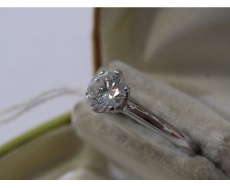 18ct WHITE GOLD DIAMOND SOLITAIRE RING, principal diamond set in 6 claw setting, in excess of 1ct, diamond of good colour, si