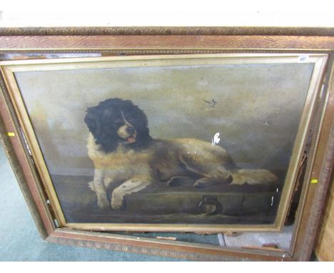 AFTER EDWIN LANDSEER, oil on canvas "Portrait of Bob the Famous New Foundland Dog on London water front", 29" x 39" 