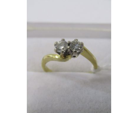 18ct YELLOW GOLD 2 STONE DIAMOND BYPASS RING, pair of well matched brilliant cut diamonds, each stone approx 0.25ct, total we