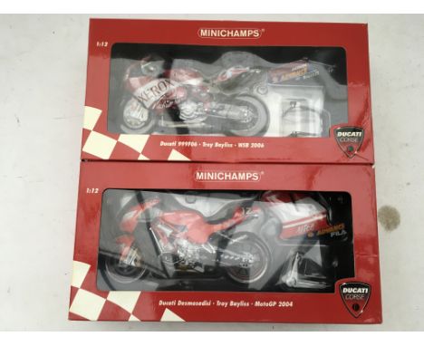 Minichamps, boxed, 1:12 scale, Troy Baliss, Ducati Desmosedici, Moto GP 2004 and Ducati 999F06, world super bike 2006