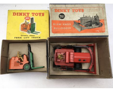 Dinky toys , Fork lift truck boxed #401 and Blaw Knox Bulldozer #561, boxed