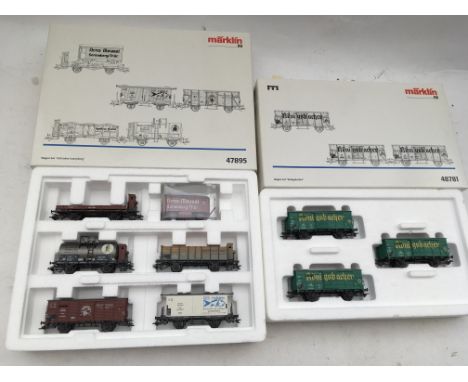 Marklin Railway, Ho scale, #47895, 650 years of Sonneberg car set and # 48781 Konigsbacher car set, boxed