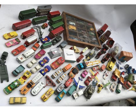 A collection of playworn diecast vehicles including Matchbox, Lledo, Corgi, Britains etc