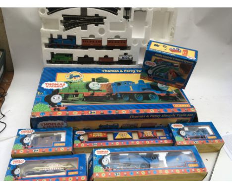 Hornby railways, Thomas the Tank Engine train set with Percy, plus a radio control and sound system boxed, also Gordon the lo