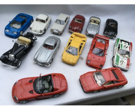 Burago, loose Diecast vehicles, 1:18 scale, including Mercedes, Ferrari, Jaguar etc x13