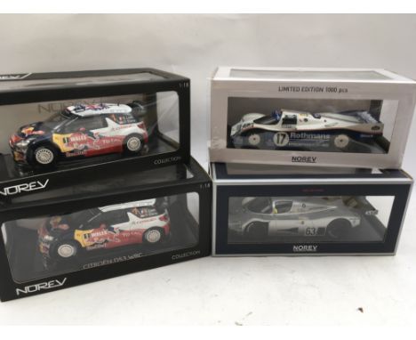 Norev, Boxed, 1:18 scale Diecast vehicles, including Citroen DS3, Porche 962 and a Sauber Mercedes