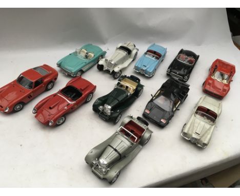 Burago, 1:18 scale Diecast vehicles, including Ferrari, Jaguar, Lancia etc x11