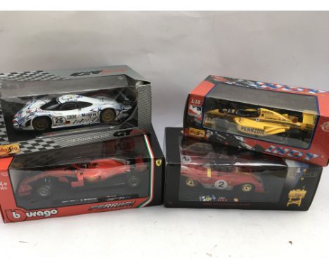 Maisto, Burago etc, boxed 1:18 scale Diecast vehicles including Formula 1 , LeMans etc x4