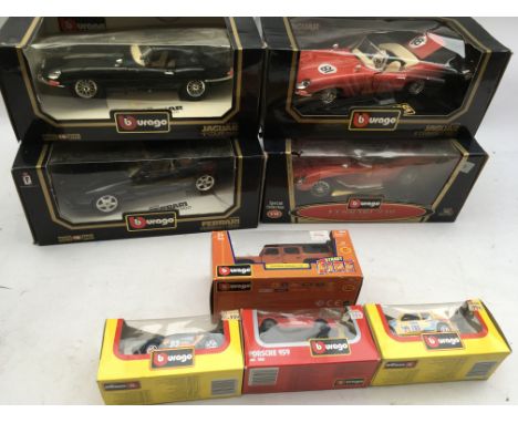 Burago, boxed Diecast vehicles, including 1:18 scale Ferrari and Jaguar, 1:32 scale Land Rover, etc