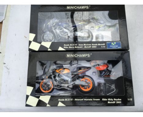Minichamps, boxed, 1:12 scale, Honda RC211V , Marco Melandri And Nicky Hayden Moto GP 2005