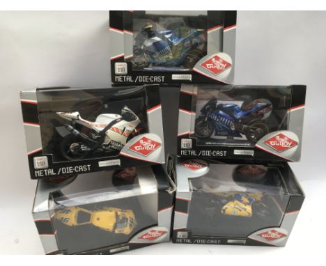 Guitoy, Boxed, 1:10 scale , Moto GP , Motorcycles, including Valentino Rossi Yamahas etc x5, some have been out of packaging