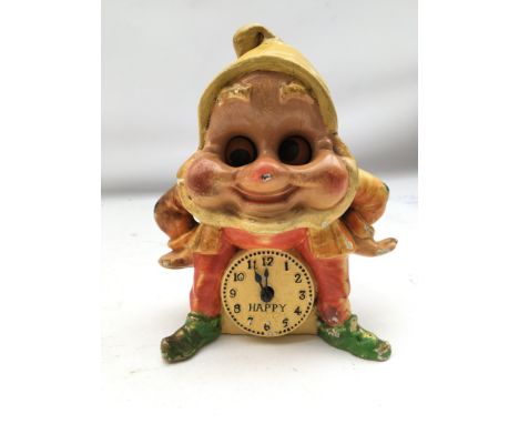 Disney , Snow White and the 7 dwarfs, Happy, bedside clock , all working , with moving eyes, made in ceramic , 1950s