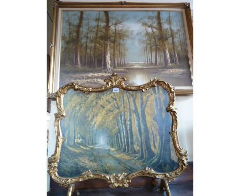 Oil on canvas Woodland, together with a pictorial gilt frame fire screen (2) 