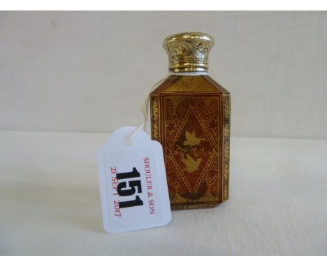 Hand painted ruby glass scent bottle with engraved gilt screw top - stamped R B Cooper Patent London 