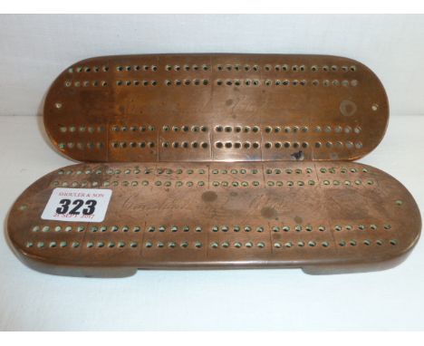 19thC copper cribbage scoring boards (2)