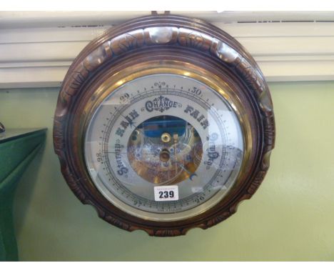 Oak cased circular aneroid barometer 
