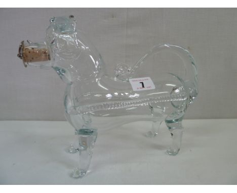 Early 20thC glass Novelty decanter in form of a sausage dog with stopper to snout (Marked HG5)
