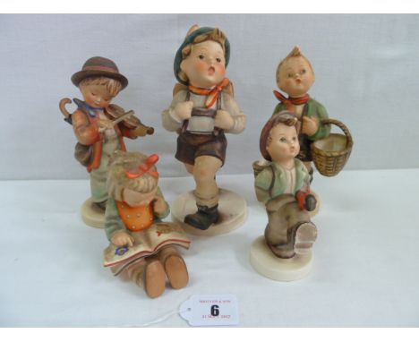 Large Goebel M J Hummel children figures - (Tallest figure 8" - 'Schoolboy') Bookworm, Globetrotter etc (5)