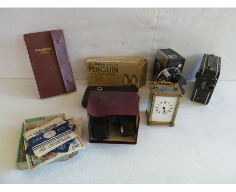 Yashica & coronet cine cameras, View master & slides, brass carriage clock A/F etc 