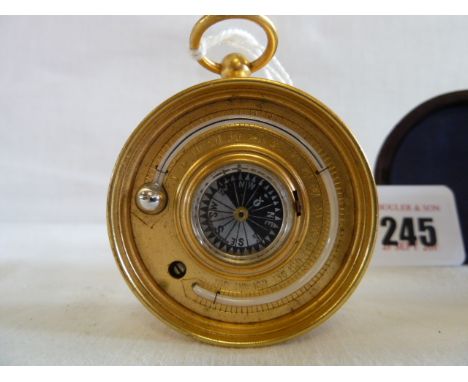 Early 20thC gilt brass double sided pocket barometer - Cartwright & Son in fitted double opening leather case 