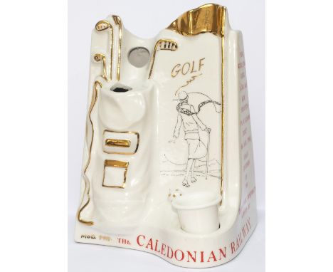 Caledonian Railway porcelain pen and ink stand, advertising Golf with the following on the side  THE GOLFING GIRL AND ALL OF 