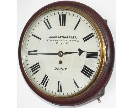 Midland Railway mahogany cased 12 inch dial mahogany cased English fusee railway clock supplied circa 1870 by John Smith &amp